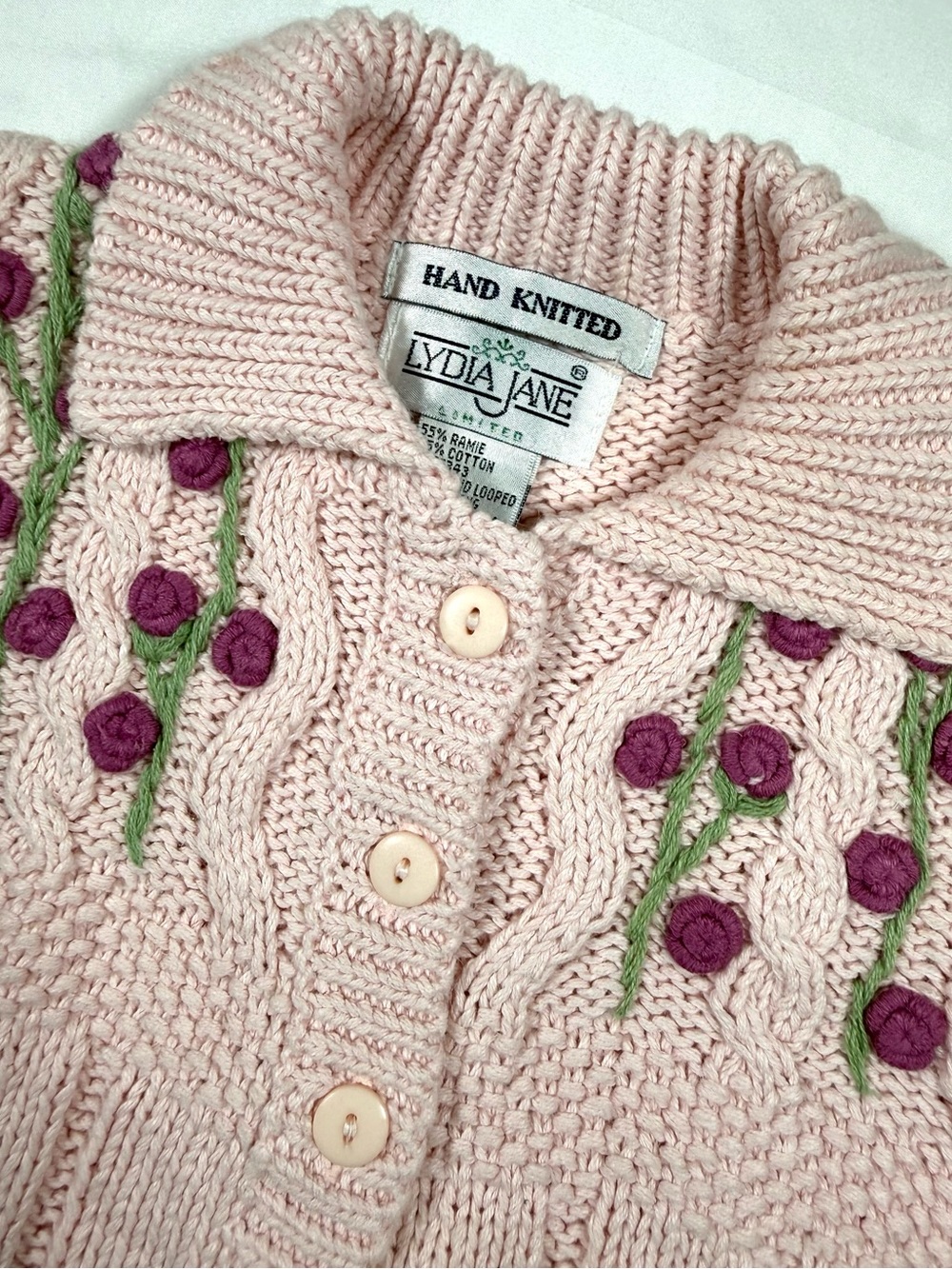 VINTAGE NWT LYDIA JANE Girls Hand Knit Floral Cardigan 4T Cottagecore 90s NEW - Picture 3 of 13